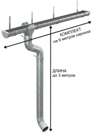 Комплект металлического водостока d-185x150 мм 6 м/3 м Металл Профиль Проект Оцинкованный в Санкт-Петербурге фото