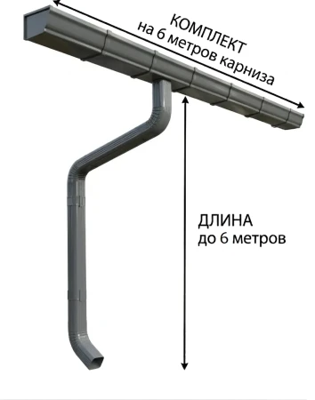 Комплект металлического водостока ГрандЛайн Vortex 127x78 мм 6 м/6 м Полиэстер RAL 7024 (графитовый серый) в Санкт-Петербурге фото
