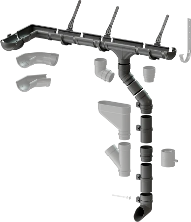 Угол желоба универсальный d-141 мм 90 гр ПВХ Döcke Lux графит RAL 7024