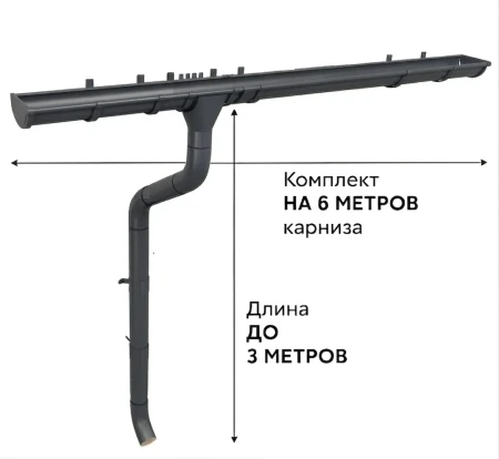 Комплект металлического водостока ГрандЛайн GL PE Matt d-125x90 мм 6 м/3 м Полиэстер Matt RAL 7024 (графитовый серый) в Санкт-Петербурге фото