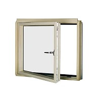 Карнизное окно с деревянной рамой и распашной створкой